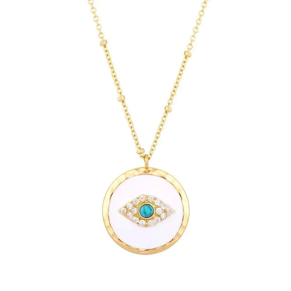 Evil Eye Coin Gold Flash-Plated Cubic Zirconia Necklace - Picture 1 of 2